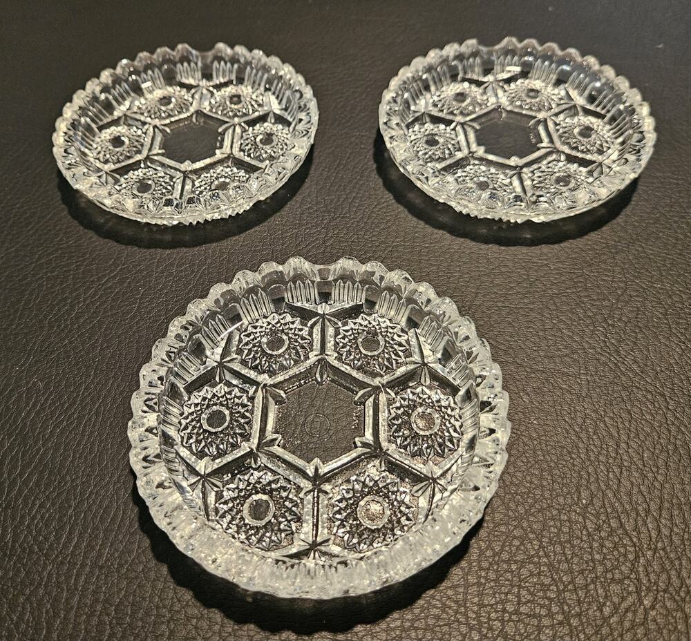 Vintage Italian Crystal Cut Glass Coasters, Ashtrays, Trinket Dish Starburst